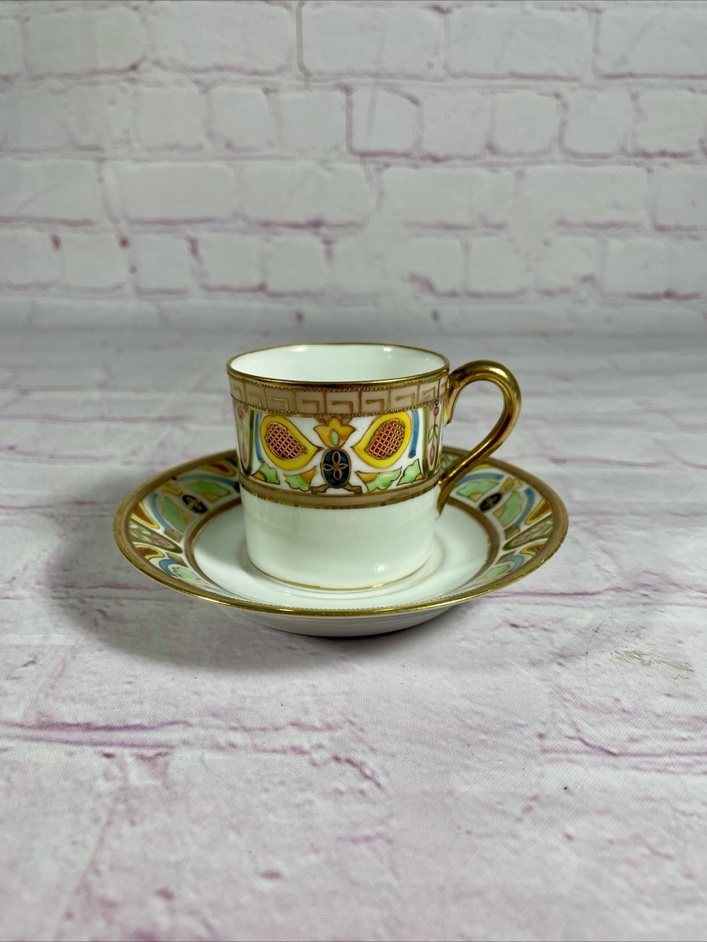 Vintage Hand Painted Nippon Gold Accents Demitasse Cup and Saucer Set